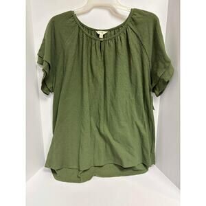 Terra Sky Peasant Blouse Women's 2X Green Textured Short Sleeve Scoop Neck NWT